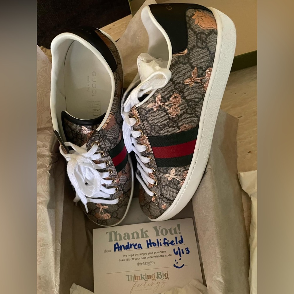 GUCCI LADIES ACE GG SUPREME WEB DETAIL BERRY-PRINT SNEAKERS SHOES